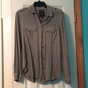 American Eagle army green button down